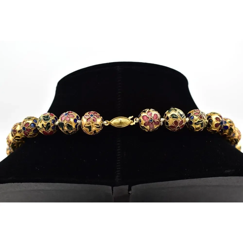 Vintage Wedding Cake Necklace Beaded Chunky Heavy Antiqued Gold Retro 60s BinBL